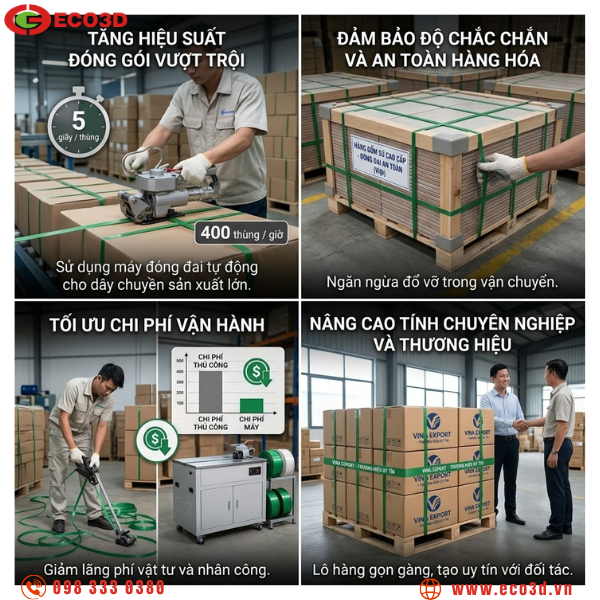 Vì sao máy đóng đai ngày càng được sử dụng phổ biến?