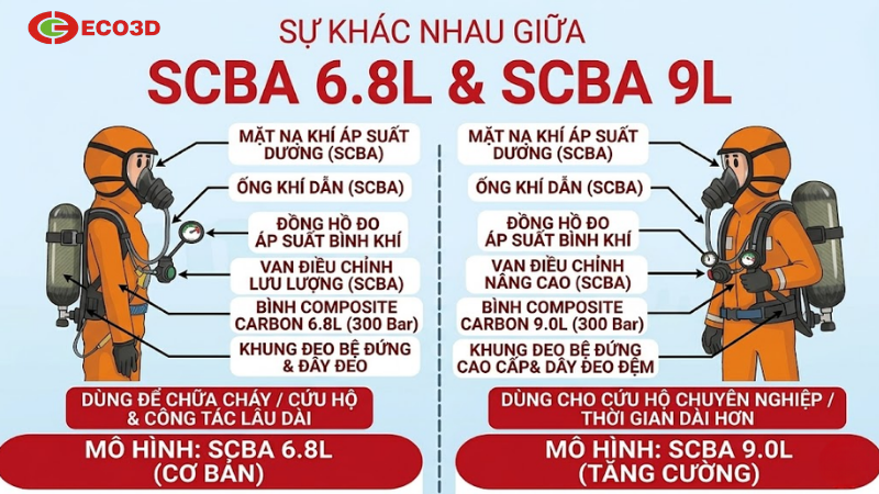 So sánh SCBA 6.8L và 9L chi tiết
