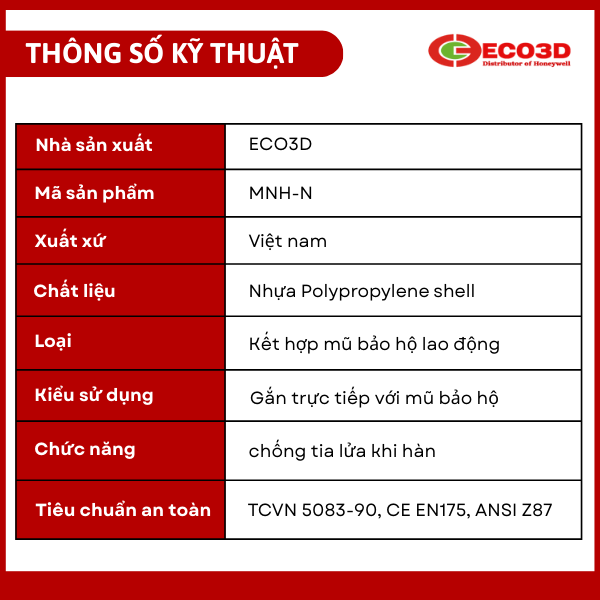 Thông số mặt nạ hàn kết hợp nón bảo hộ lao động