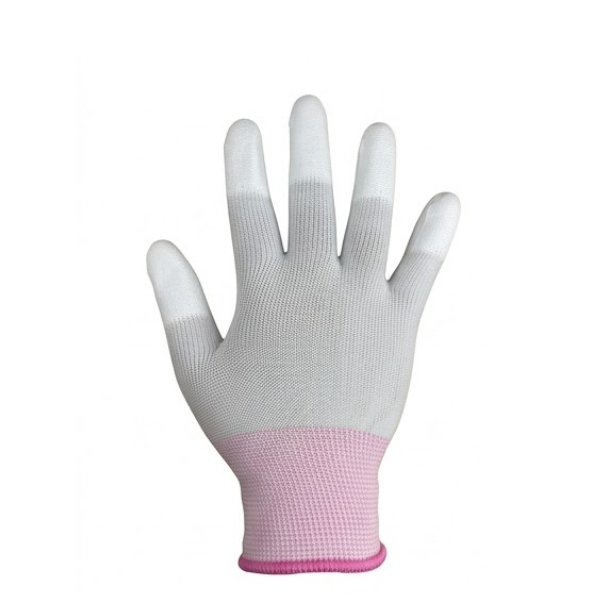 Găng tay sợi trắng phủ PU ngón tay viền hồng