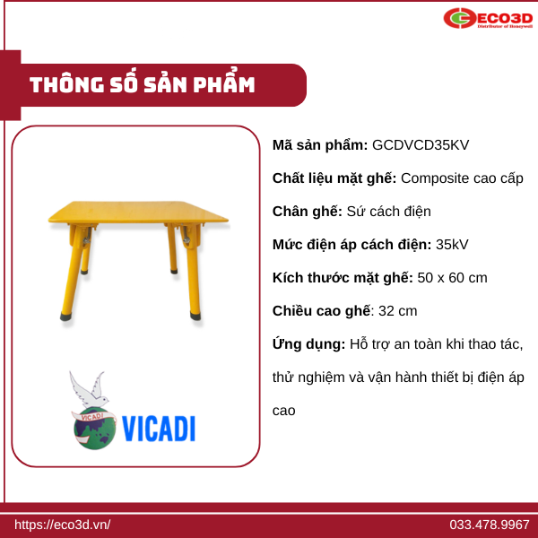 Thông số kỹ thuật ghế cách điện Vicadi 35kV