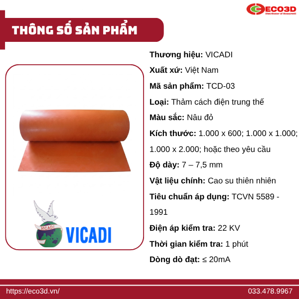 THÔNG SỐ KỸ THUẬT THẢM CAO SU CÁCH ĐIỆN VICADI 