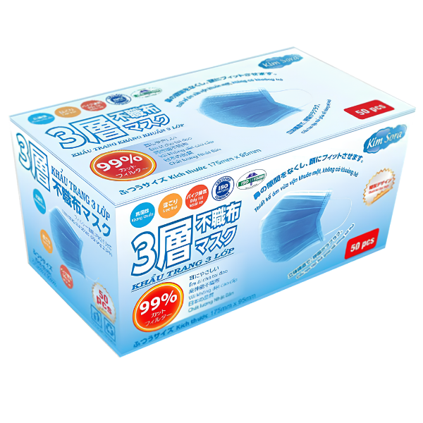 Khẩu trang y tế Kim Sora 3 lớp (Màu xanh) 