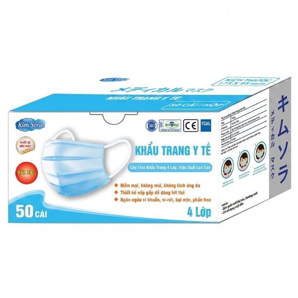 Khẩu trang y tế Kim Sora 4 lớp (Màu xanh) 