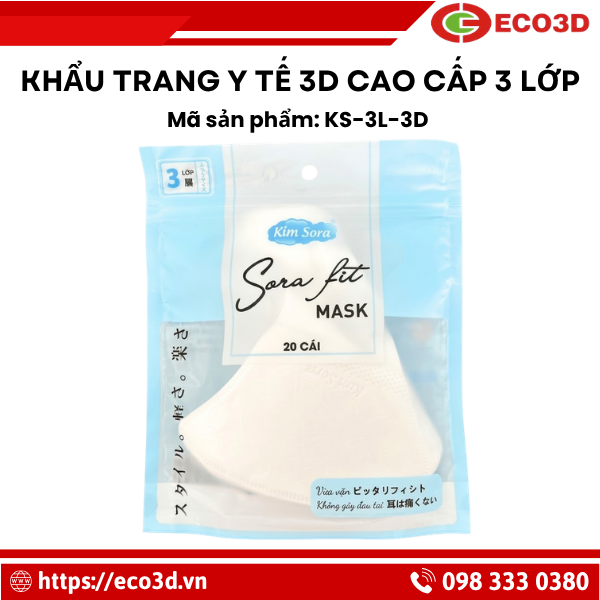Khẩu trang y tế 3D cao cấp 3 lớp Kim Sora 