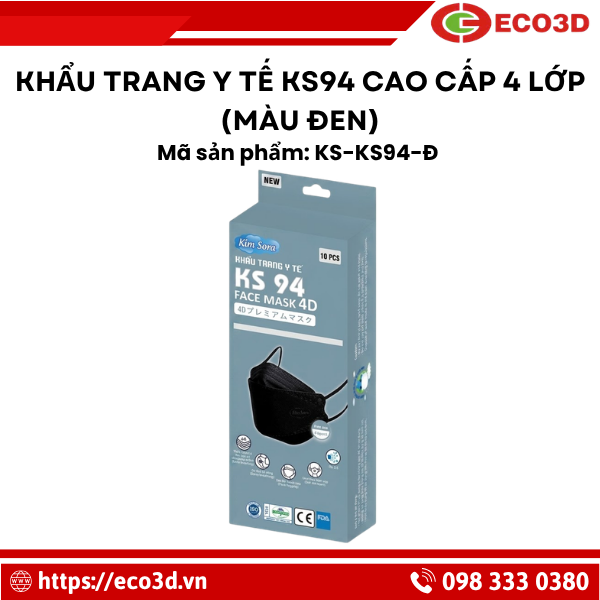 Khẩu trang y tế KS94 cao cấp 4 lớp Kim Sora (M&agrave;u Đen)