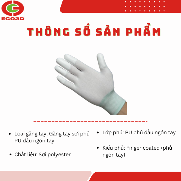 Thống số Găng Tay Sợi Trắng Ngón Tay Phủ PU KP-GT-PU