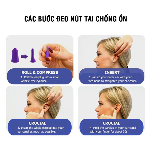 Hướng dẫn đeo nút tai chống ồn cao su non