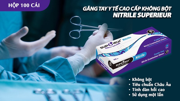Găng tay y tế không bột NITRILE SUPERIEUR 240mm 5g trong suốt