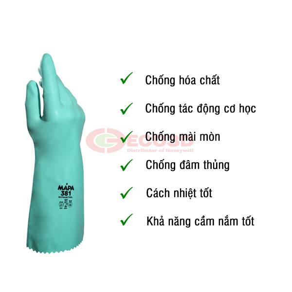 găng tay chống hóa chất nitrile mapa ultranitril 381