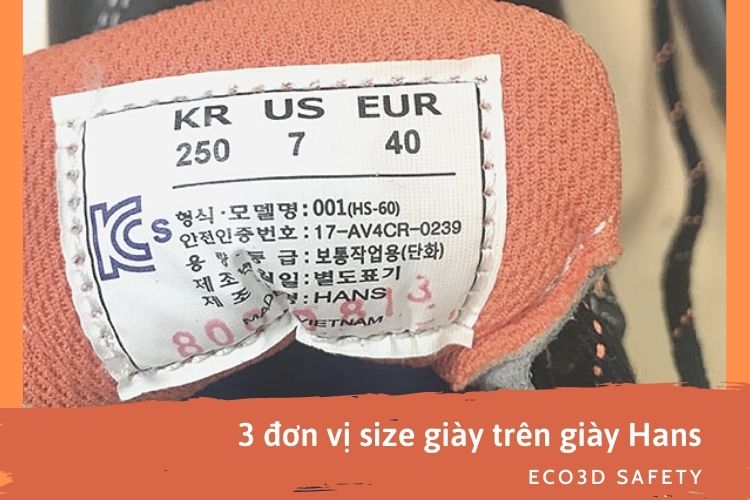  size giày bảo hộ Hans Hàn Quốc