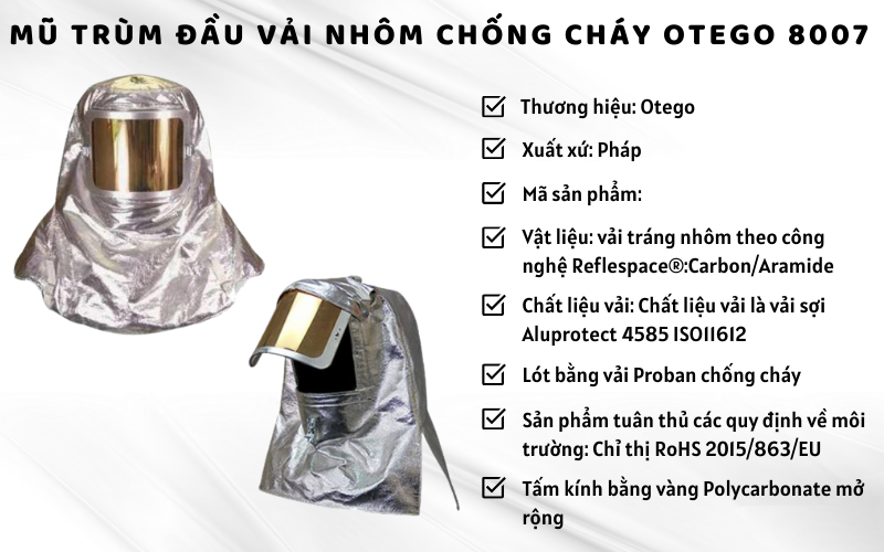 Mũ trùm đầu vải nhôm chống cháy Otego 8007