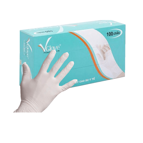 Găng tay y tế có bột VGlove 24cm màu trắng