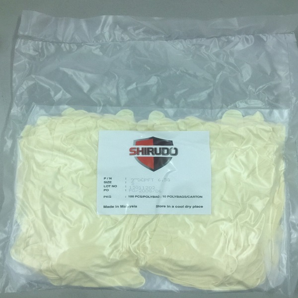 Găng Shirudo Latex phòng sạch 9 inch, 6.8 gram, không bột