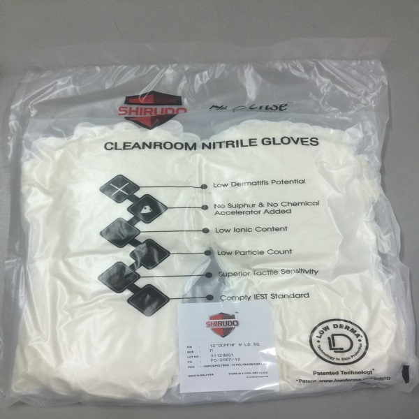 Găng Shirudo Nitrile phòng sạch 12 inch, 5 gram, không bột
